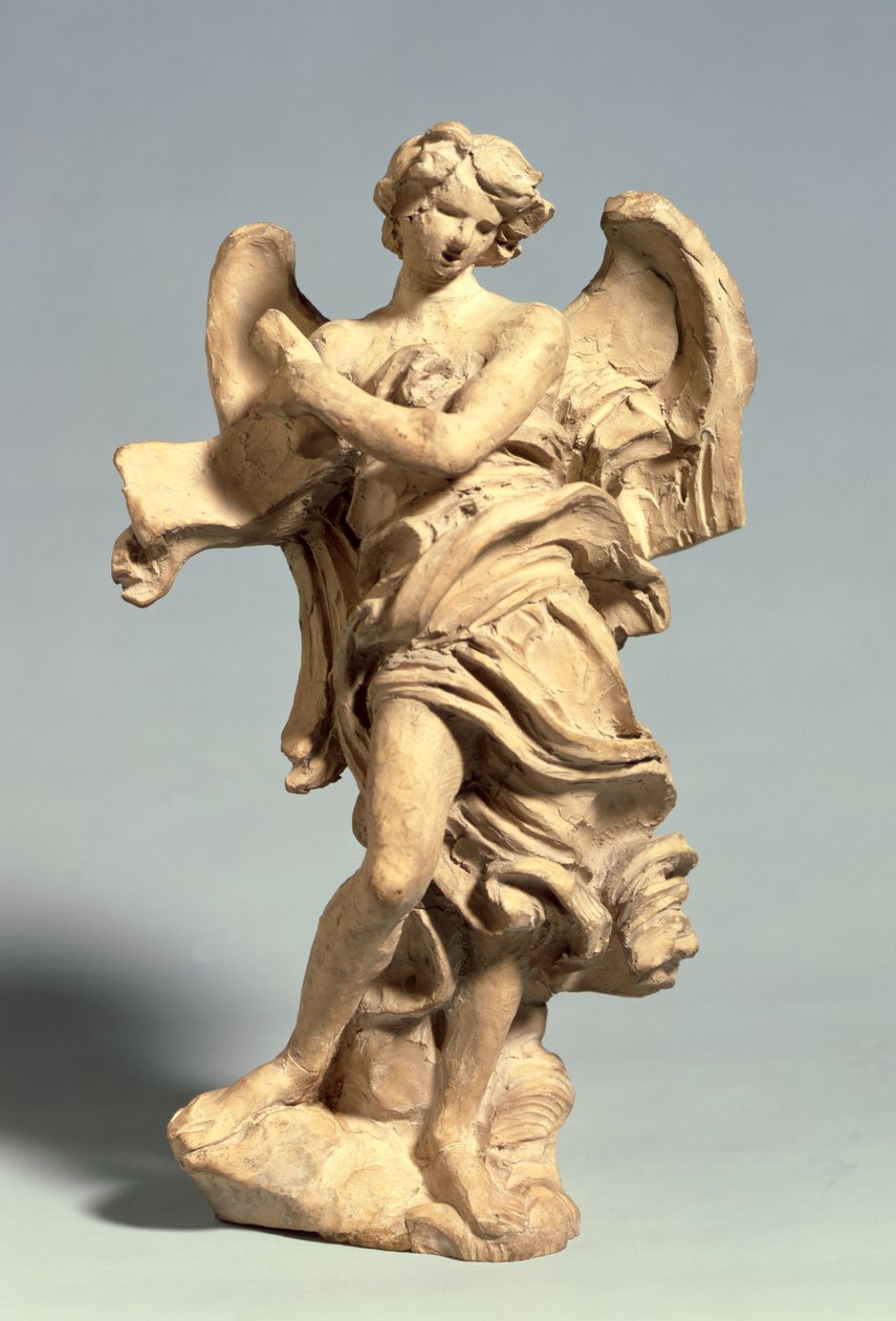 天使持有超级描述，c.1668-69（低烧粘土） 作者 吉安·洛伦佐·贝尼尼