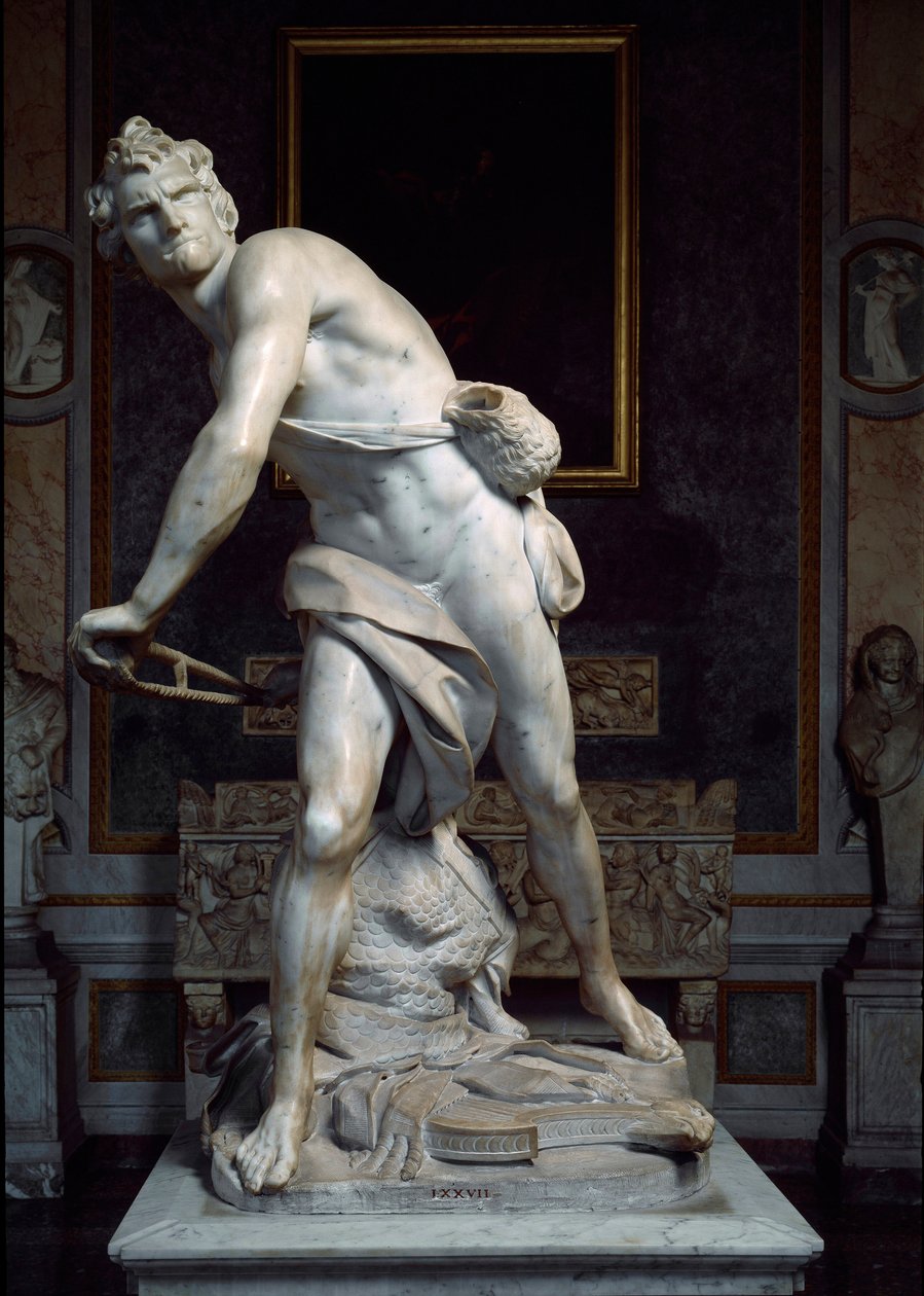 吉安-洛伦佐-贝尔尼尼（Gian Lorenzo Bernini dit Le Bernin，1598-1680）制作的大卫投掷吊环石的巴洛克式雕塑。 作者 吉安·洛伦佐·贝尼尼