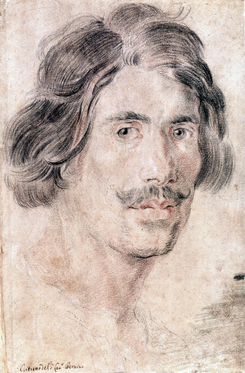 Gian Lorenzo Bernini (Bernin) (1598 - 1680) 的自画像，意大利雕塑家、画家和建筑师。 罗马国家版画和绘图部。 作者 吉安·洛伦佐·贝尼尼
