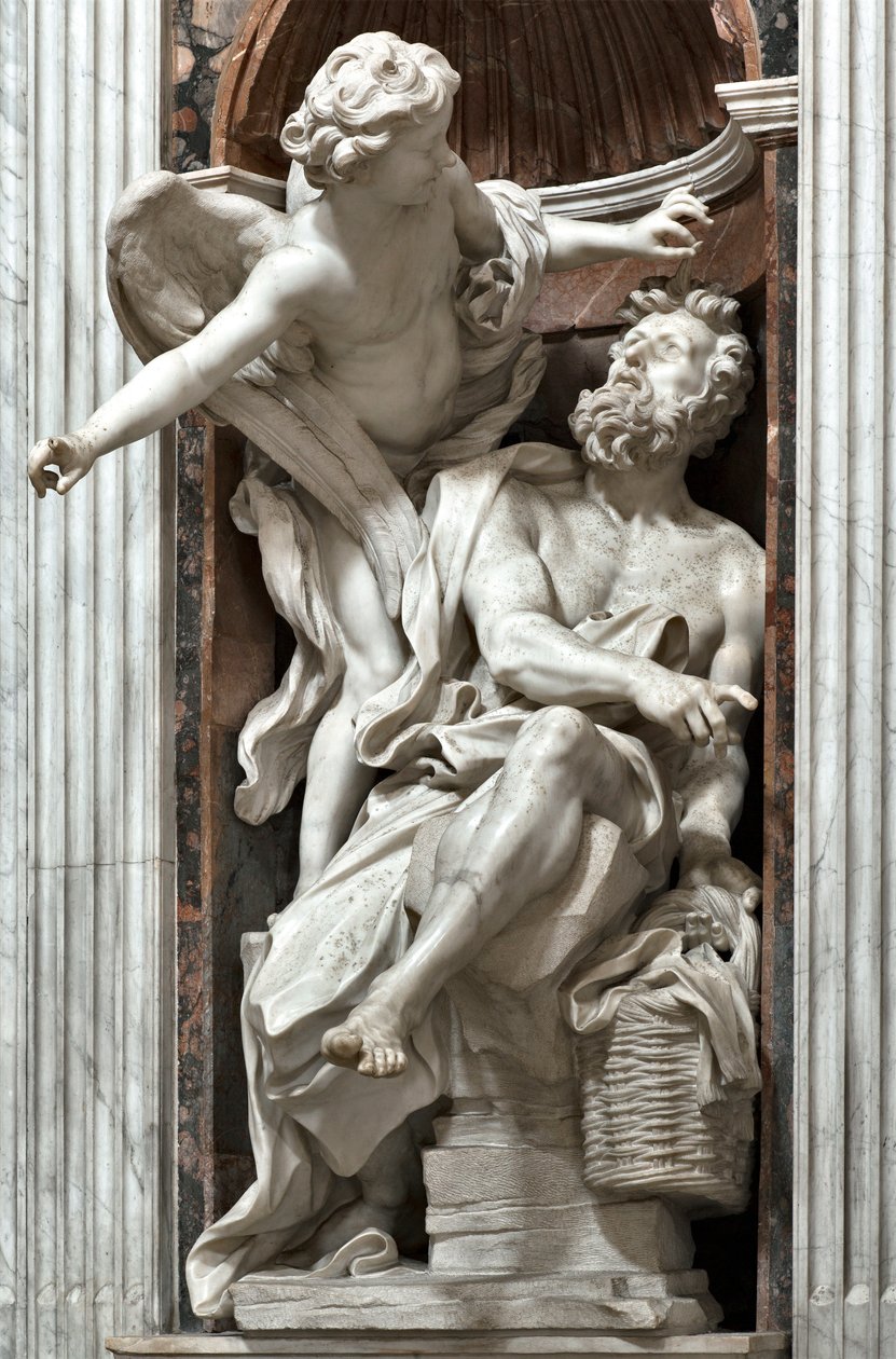 先知哈巴谷（Habaquq、Habakuk、Habakkuk、Abakuk、Havakuk）和天使（The prophet Habakkuk and the angel） 大理石雕塑，吉安-洛伦佐-贝尔尼尼（1598-1680） 1656-1661 罗马，Basilica di Santa Maria del Popolo，Cappella Chigi 作者 吉安·洛伦佐·贝尼尼