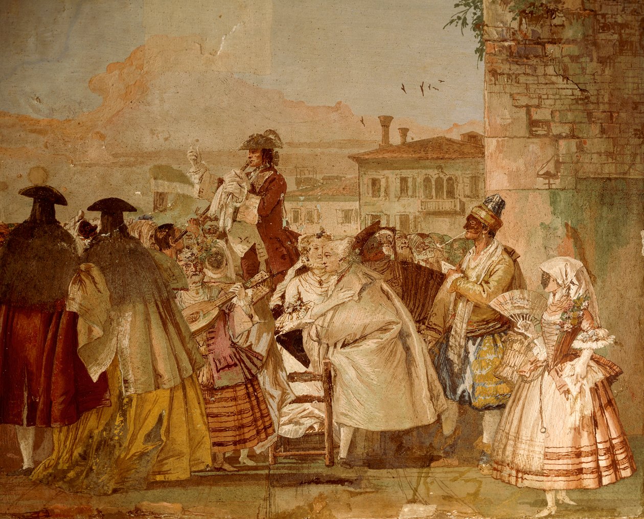 《江湖骗子》，由 Giandomenico Tiepolo（1727-1804 年）创作，壁画，狂欢节场景的房间，位于意大利维琴察 Villa Valmarana 