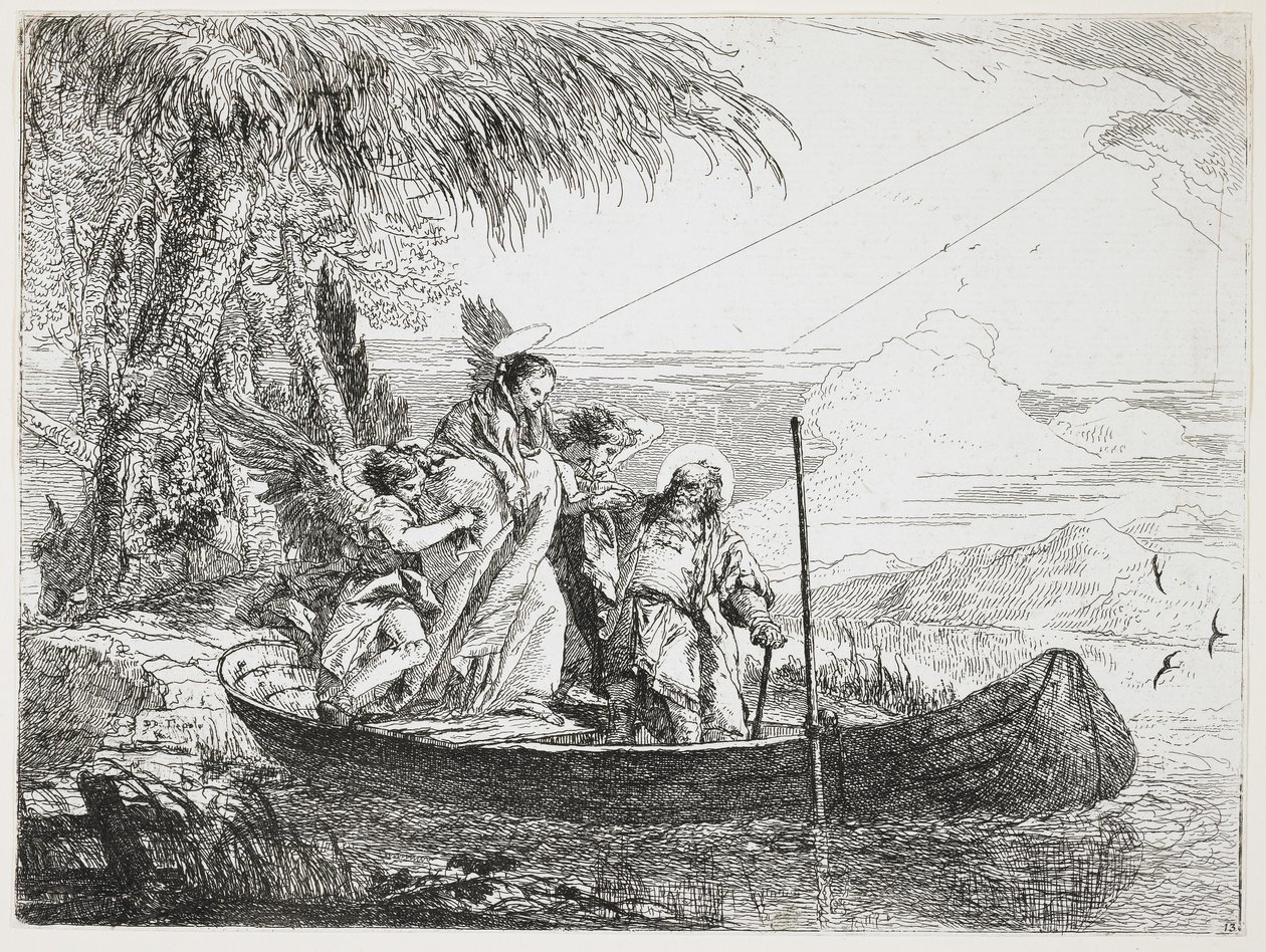 ：神圣家族从飞往埃及的航班进入船只，1750-1753 作者 乔瓦尼·多梅尼科·蒂埃波罗