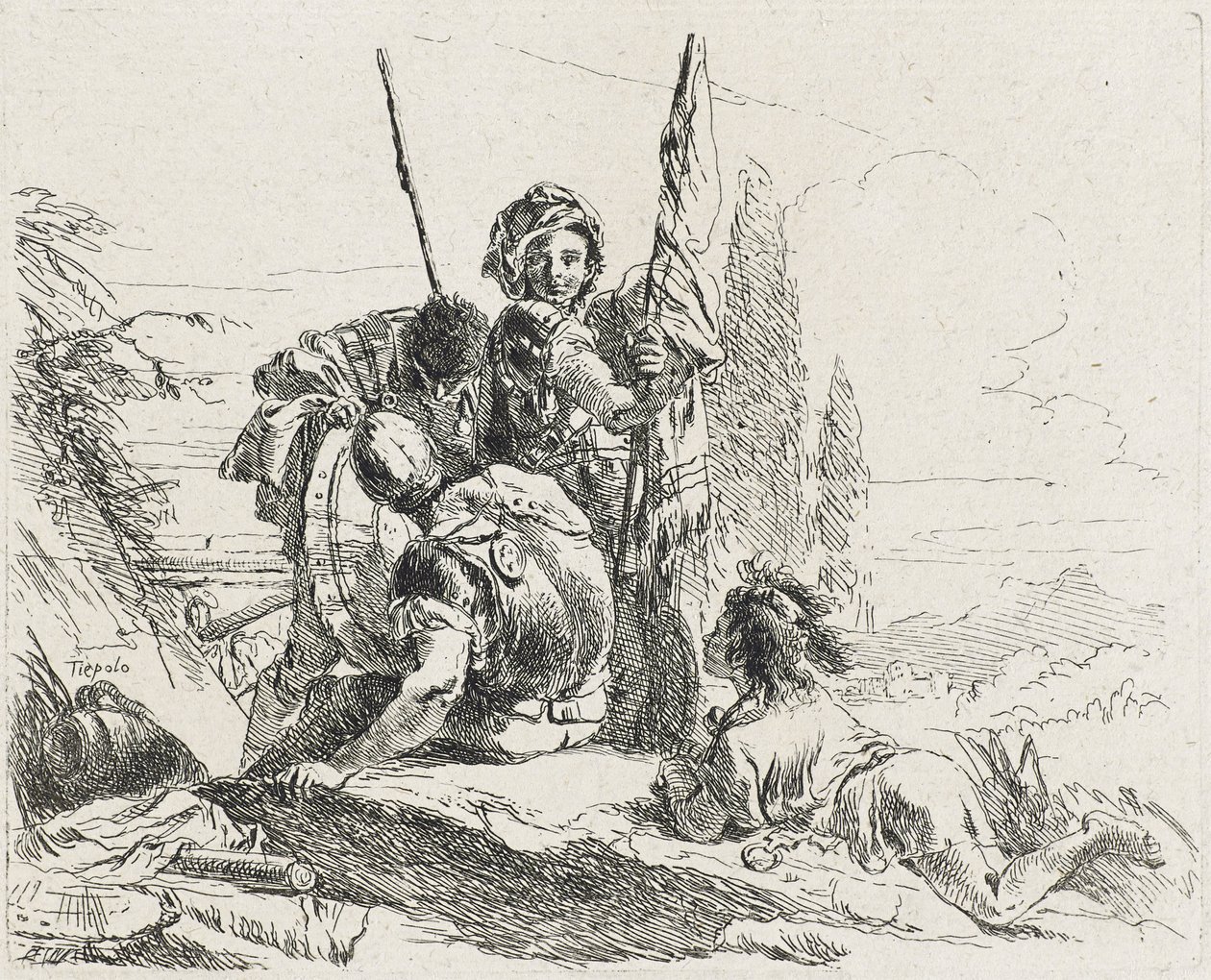 三个士兵和一个男孩，1749年 作者 乔瓦尼·多梅尼科·蒂埃波罗