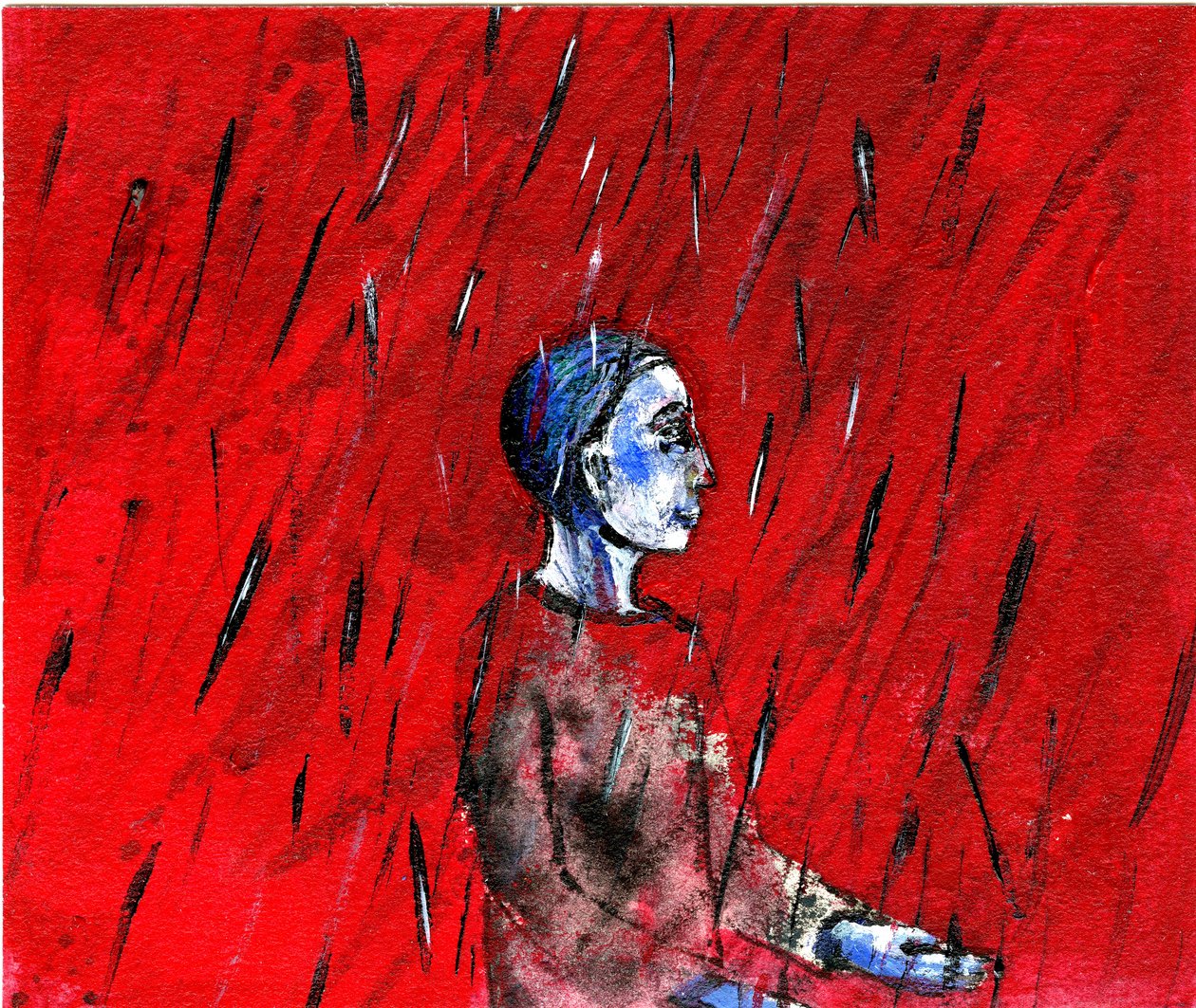 红夜，蓝雨，2005，（纸上油） 作者 吉吉·萨德伯里