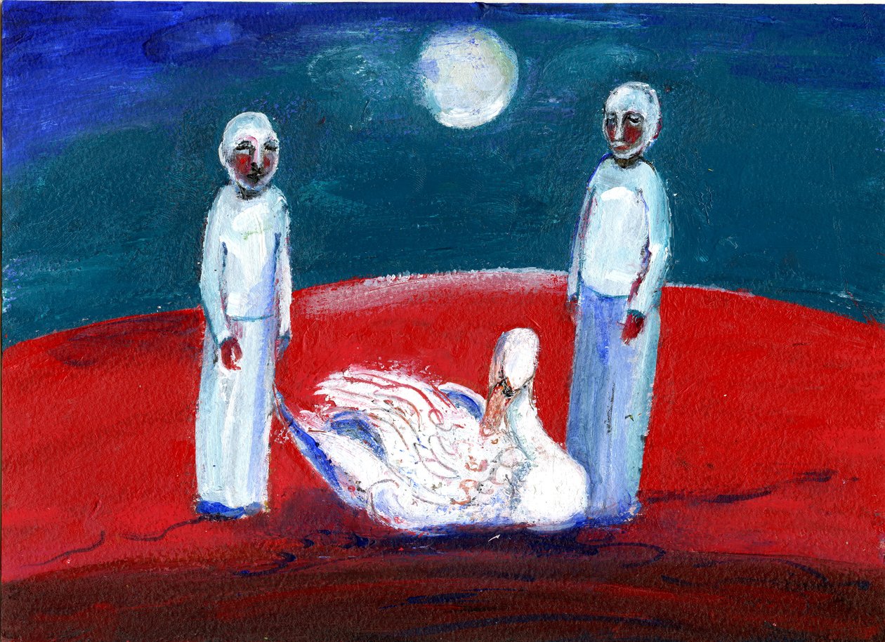 天鹅，2013年，（纸上油） 作者 吉吉·萨德伯里