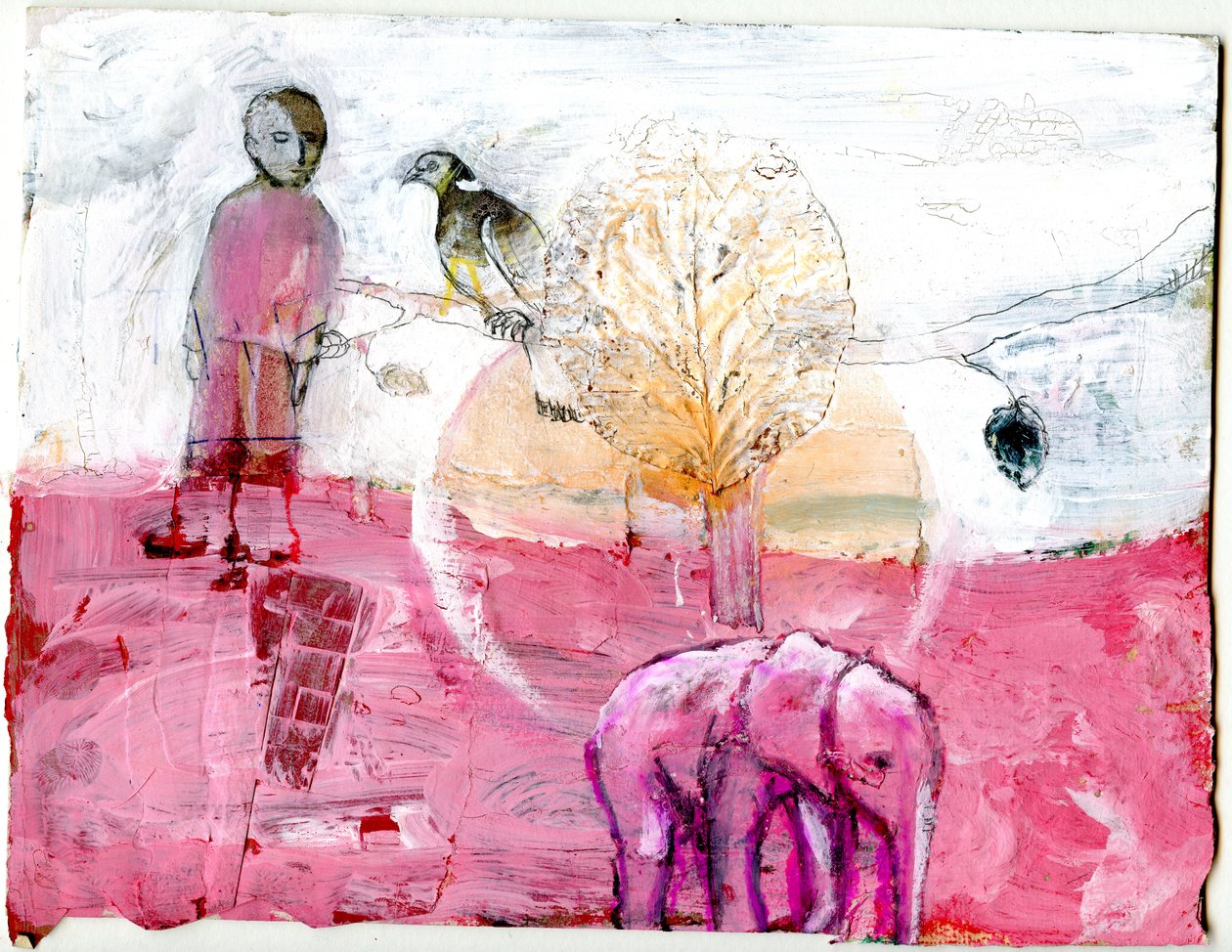 斑尾林鸽和大象，2014（混合媒材） 作者 吉吉·萨德伯里