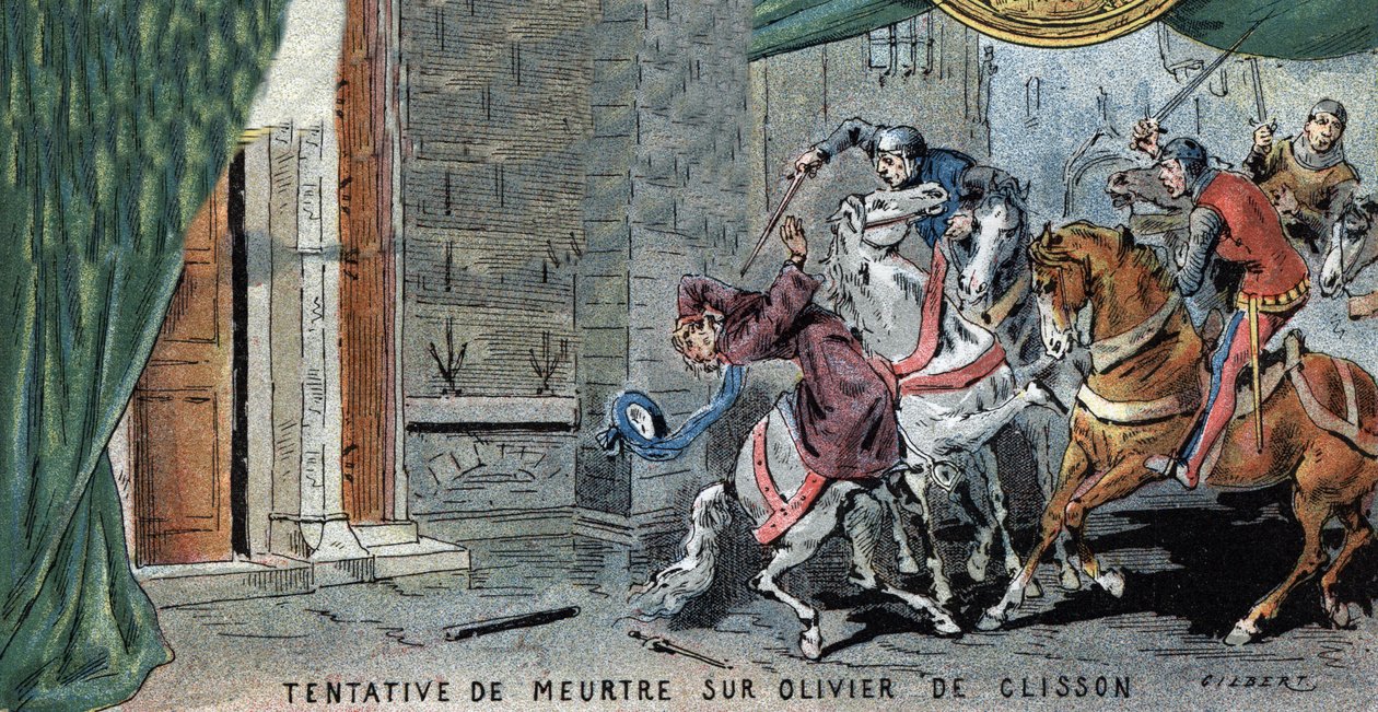 企图谋杀法国人奥利维耶·V·德·克利松（Olivier V de CLISSON，1336-1407 年）。 吉尔伯特绘制的插图，十九世纪末。 作者 吉尔伯特