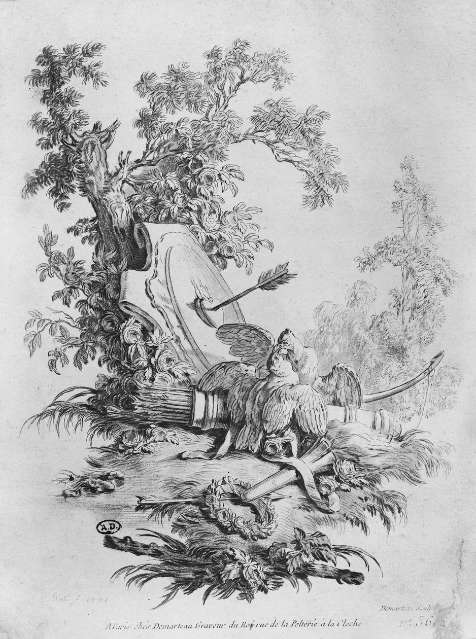两只鸽子，1772年的“寓言德拉方丹”的插图 作者 吉尔斯·德玛多（Gilles Demarteau）