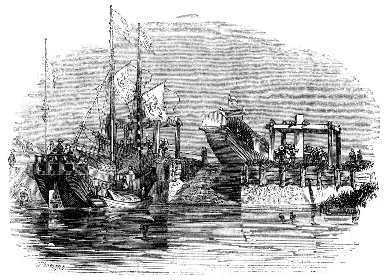 1847年，在水闸或运河上划过船 作者 吉尔斯