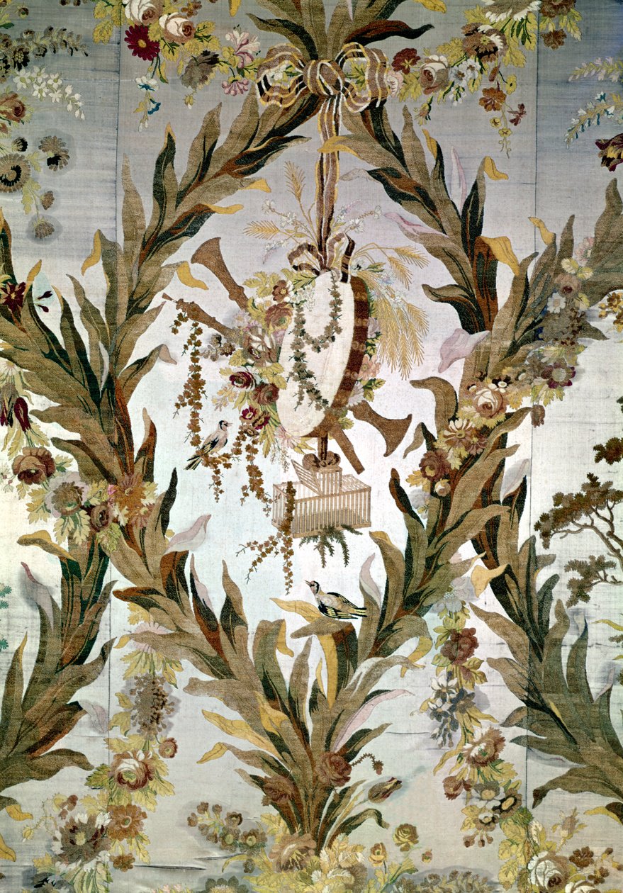 皇后卧室的壁绸，1787（丝绸）（细节） 作者 吉尔·高丁