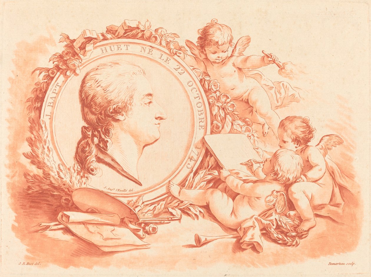 Jean-Baptiste Hüet的寓言式肖像，约1775年。 作者 吉尔斯·德玛多（Gilles Demarteau）