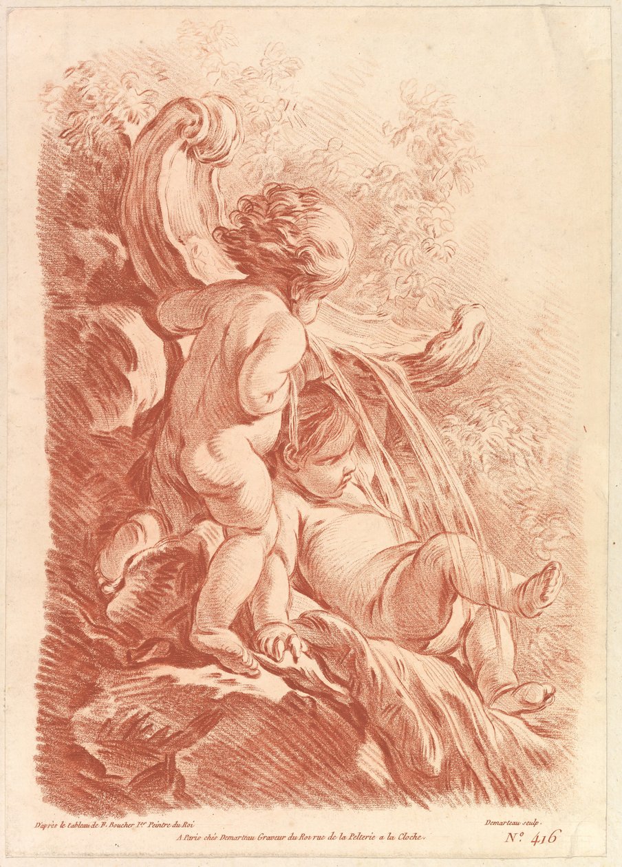有两个丘比特的喷泉，ca。 1773年。 作者 吉尔斯·德玛多（Gilles Demarteau）