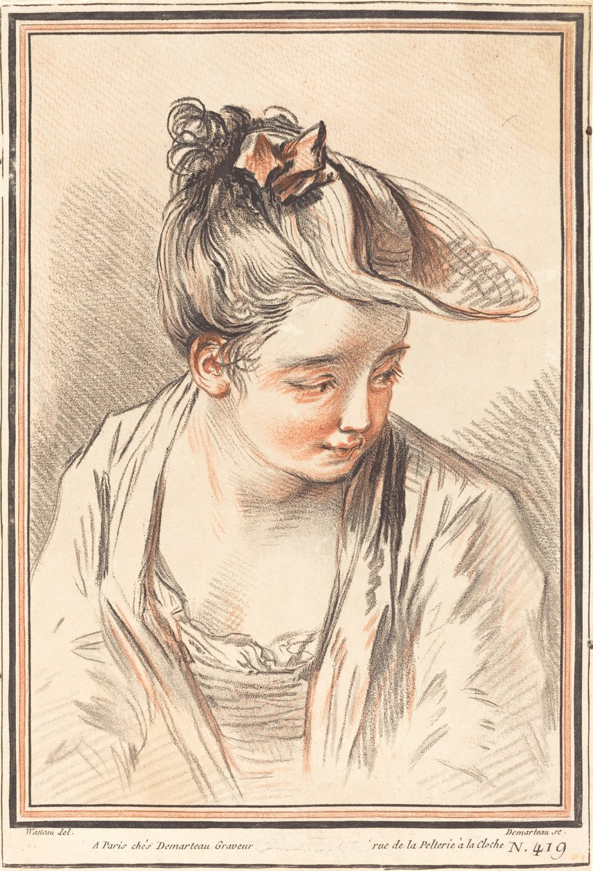 一个年轻女人的头像，1773年。 作者 吉尔斯·德玛多（Gilles Demarteau）