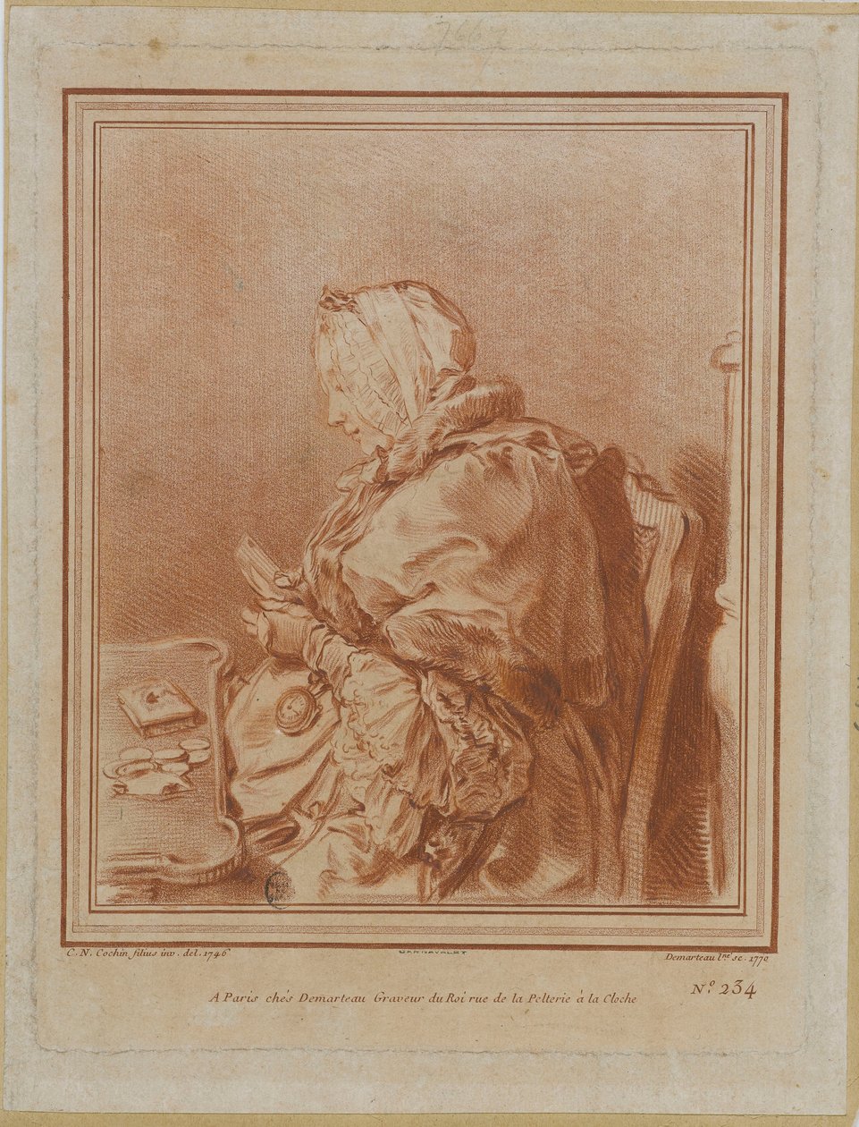 杰夫林夫人的肖像，1699-1777年，1770年。 作者 吉尔斯·德玛多（Gilles Demarteau）