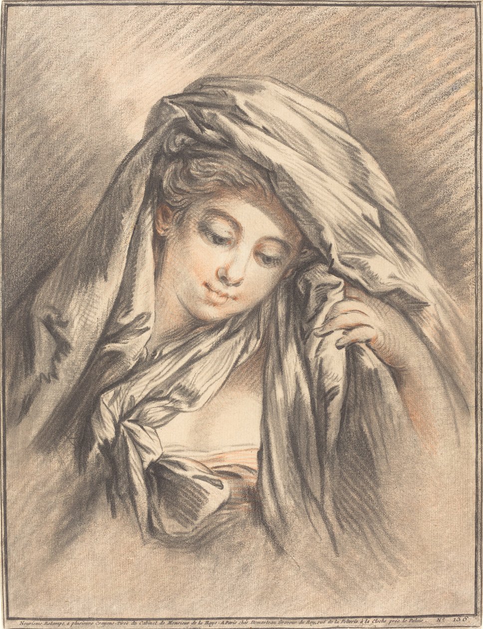 蒙着头的年轻女子，1767年。 作者 吉尔斯·德玛多（Gilles Demarteau）