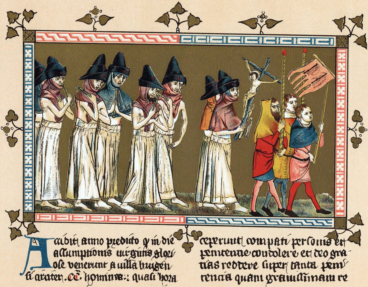 1349 年在多尔尼克（Doornik）的鞭笞者或十字架修士（石版画 作者 吉勒·勒·穆伊斯特（Gilles Le Muisit）