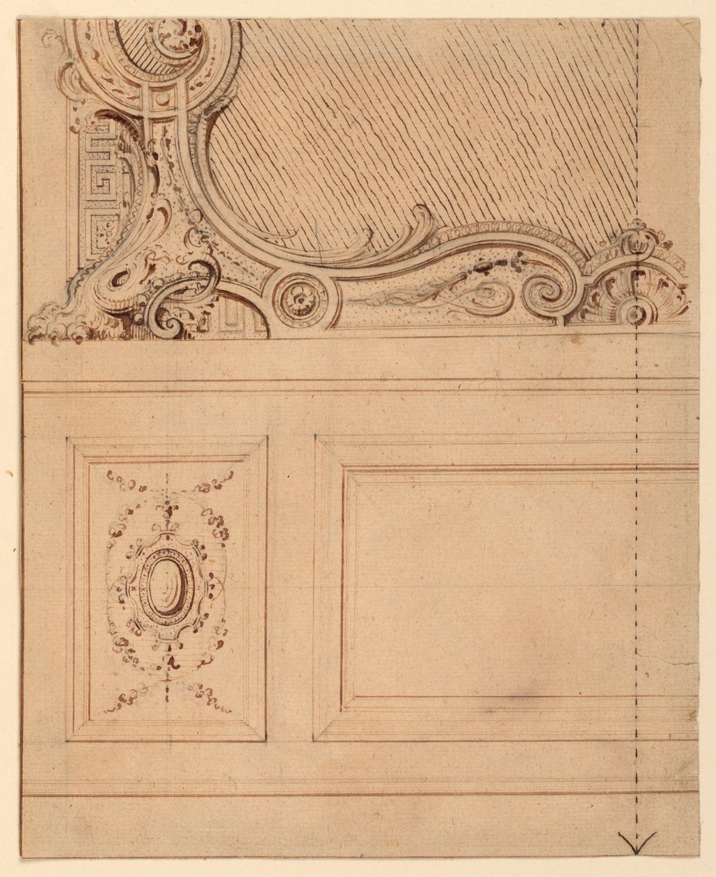 图纸，壁板下部设计，1714 年 作者 吉尔斯·玛丽·奥本诺德（Gilles Marie Oppenord）