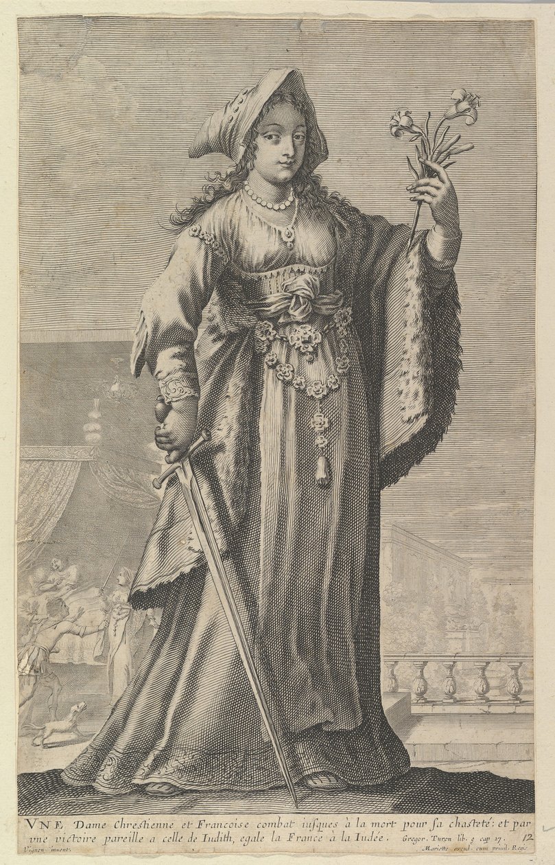 法国女基督徒 Une Dame Chrétienne et Française, 1647.创作者：吉尔-卢梭，亚伯拉罕-博塞。 作者 Gilles Rousselet 和 Abraham Bosse