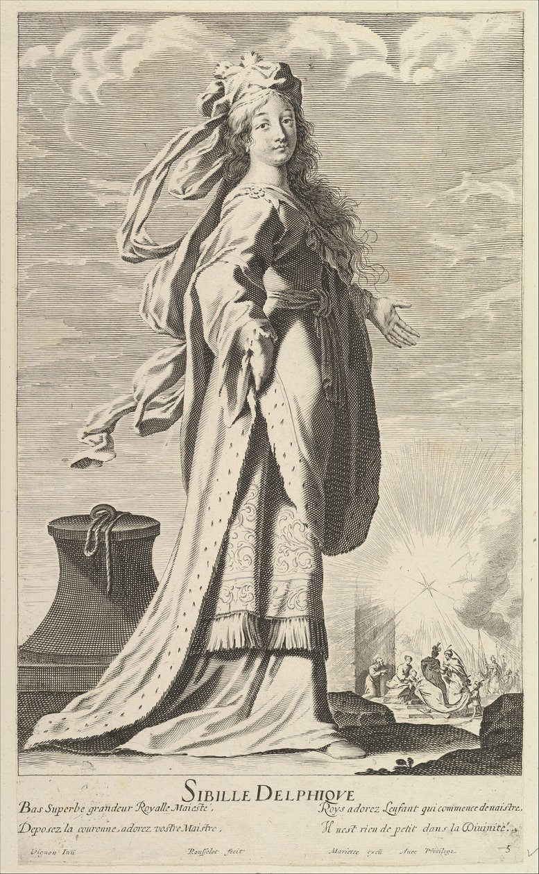 Delphic Sibyl, 约1635年。创作人：吉尔-卢塞勒，亚伯拉罕-博斯。 作者 Gilles Rousselet 和 Abraham Bosse