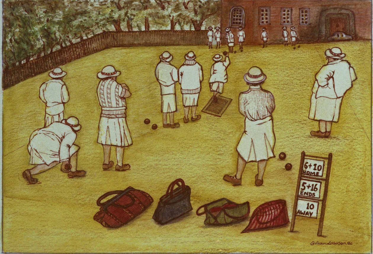 保龄球，1988年（纸上水彩） 作者 吉莲·劳森（Gillian Lawson）