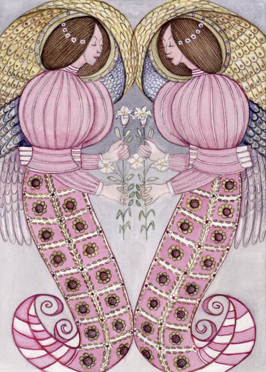 两位持有虎百合的天使，1995年（wc） 作者 吉莲·劳森（Gillian Lawson）