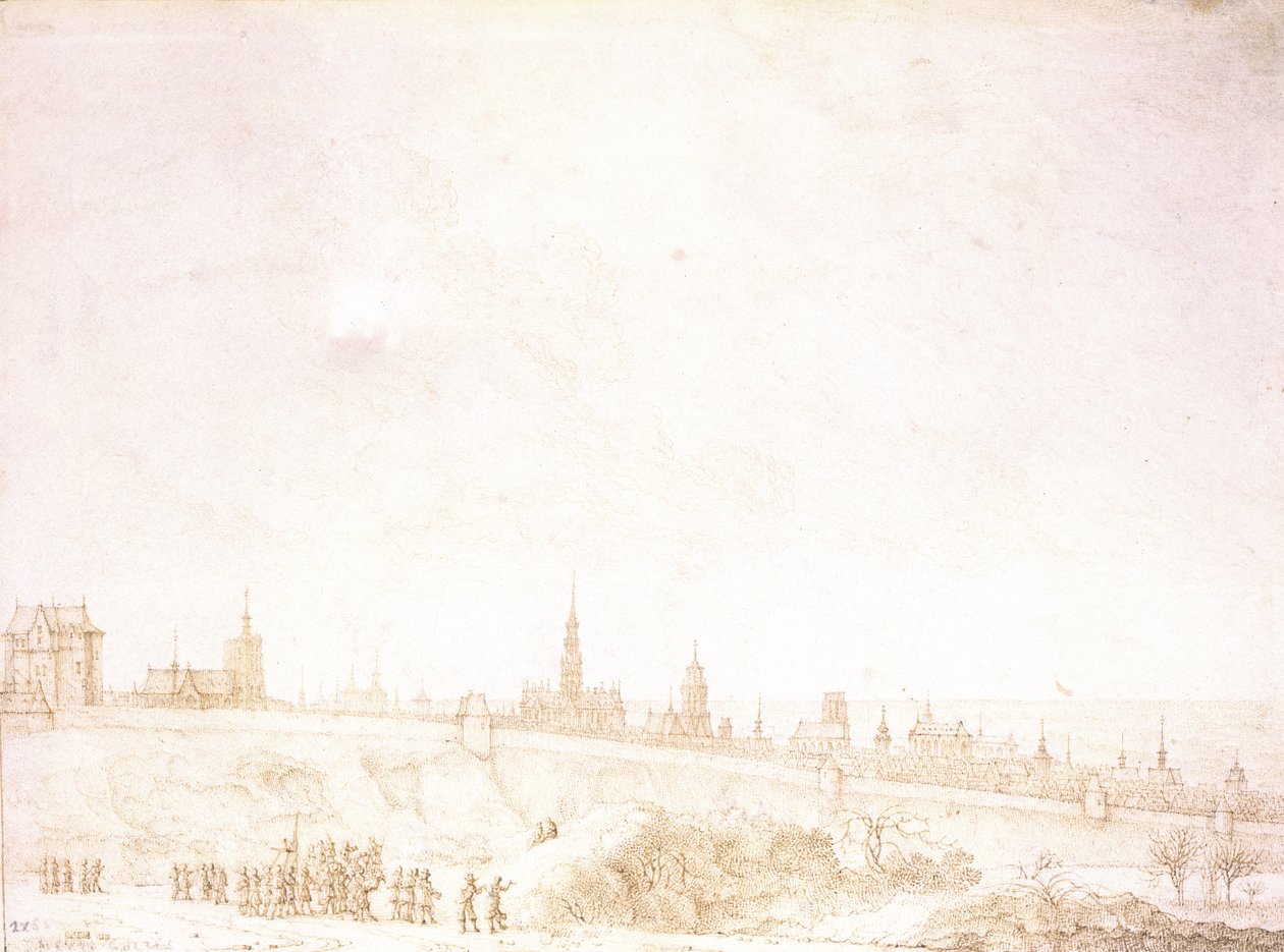 Malines（笔和棕色墨水在纸上）的视图 作者 吉利斯·内兹