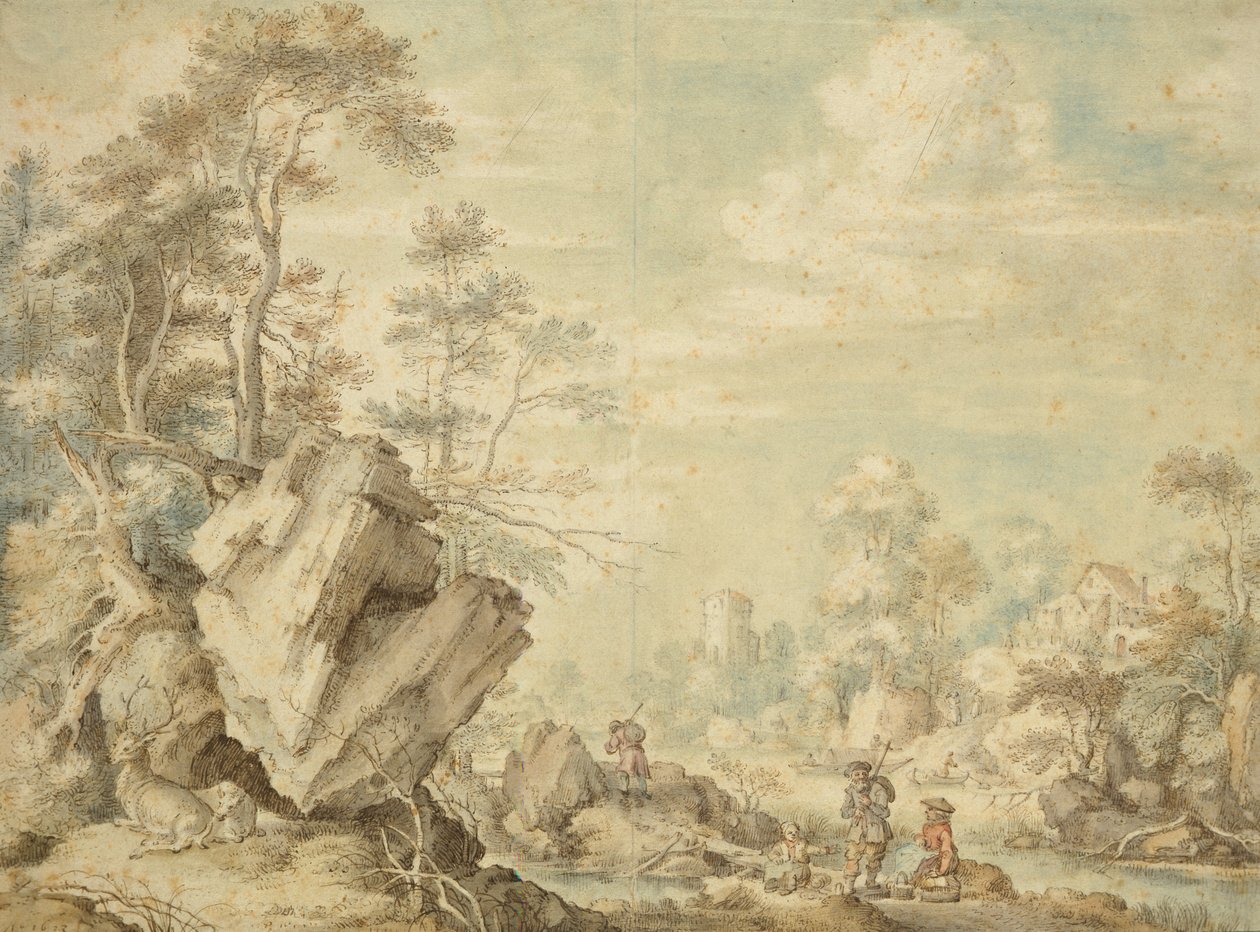 风景，1623年（笔和纸在纸上） 作者 