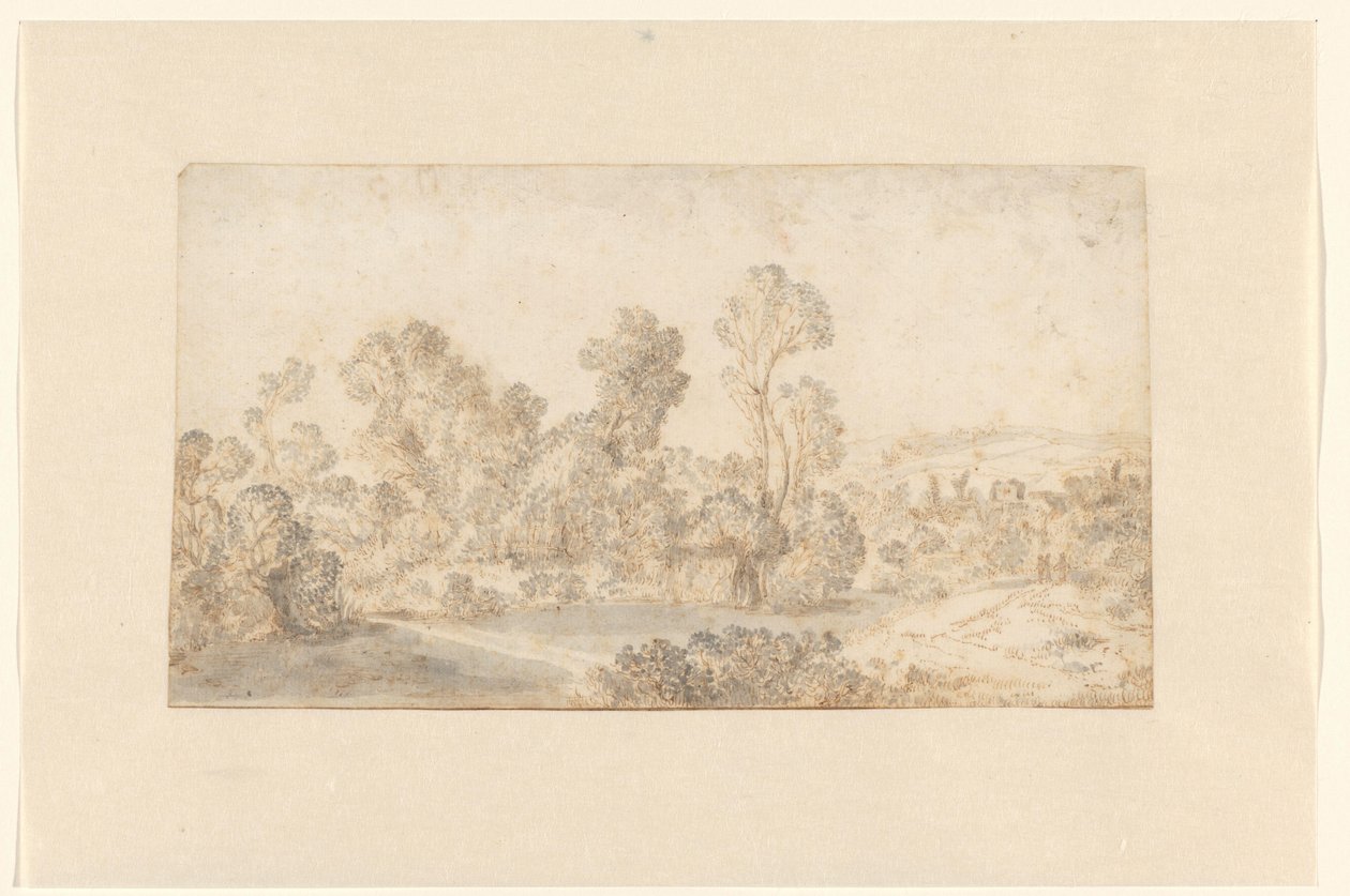 河边有高大树木的丘陵景观 作者 Gillis Claesz de Hondecoeter