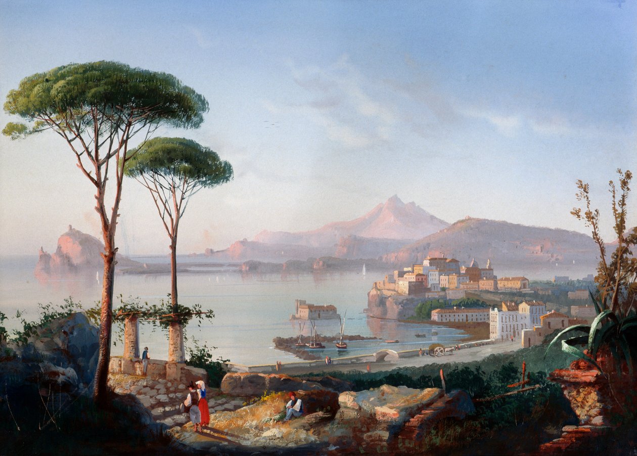波佐利湾的景色，背景是米塞诺角和伊斯基亚岛（水粉画 作者 乔阿基诺·拉皮拉