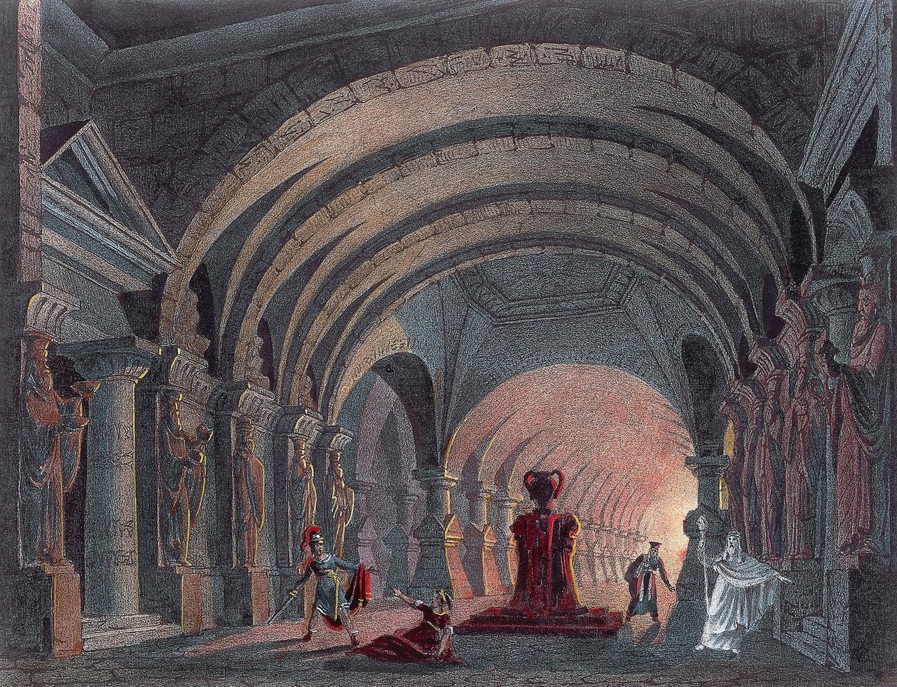 焦阿基诺·罗西尼（Gioacchino Rossini，1792-1868 年）《塞米拉米德》第四幕场景设计，版画 作者 焦阿基诺·罗西尼