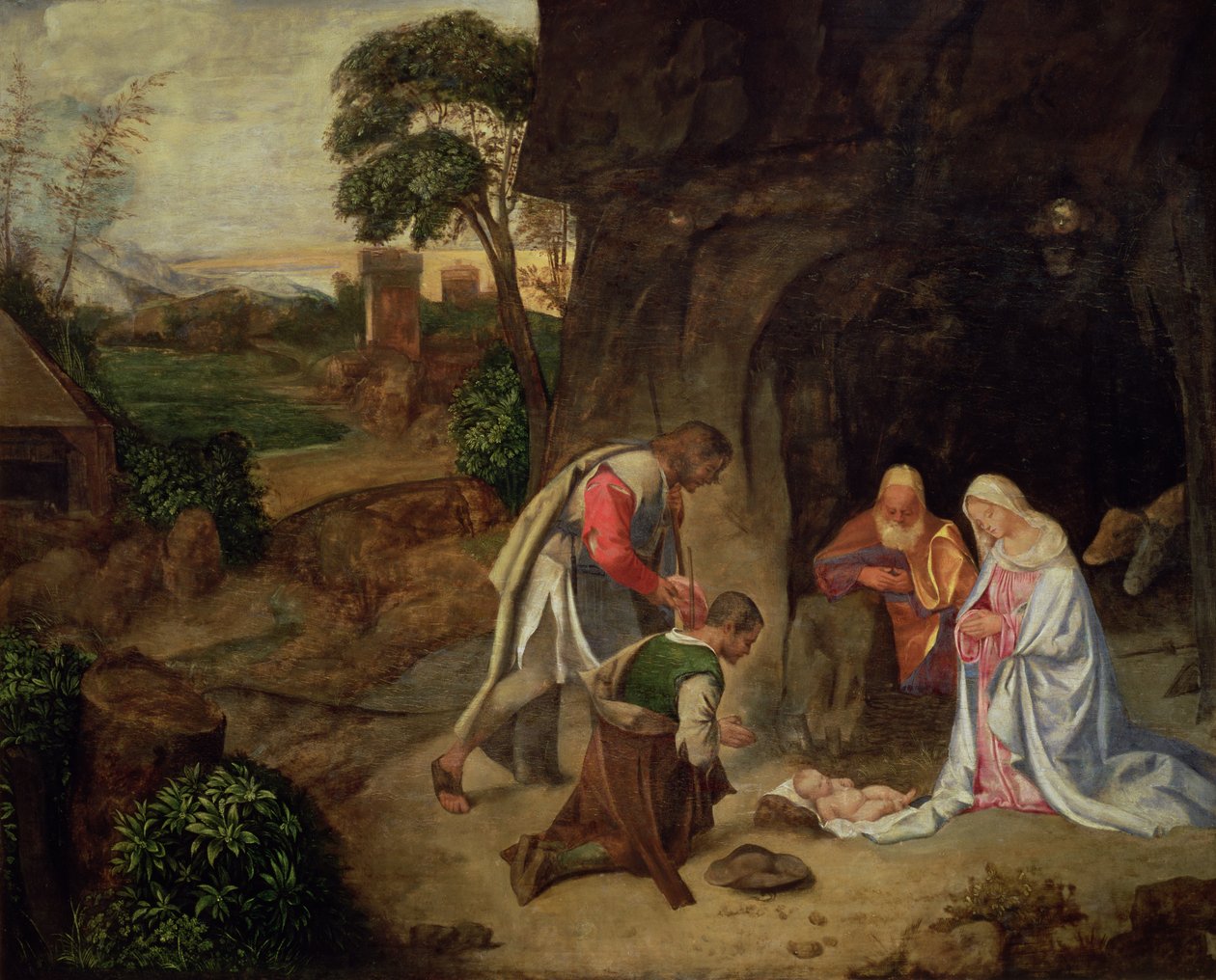 对牧羊人的崇拜，1510（小组） 作者 乔治·乔治乔恩（Giorgio Giorgione）