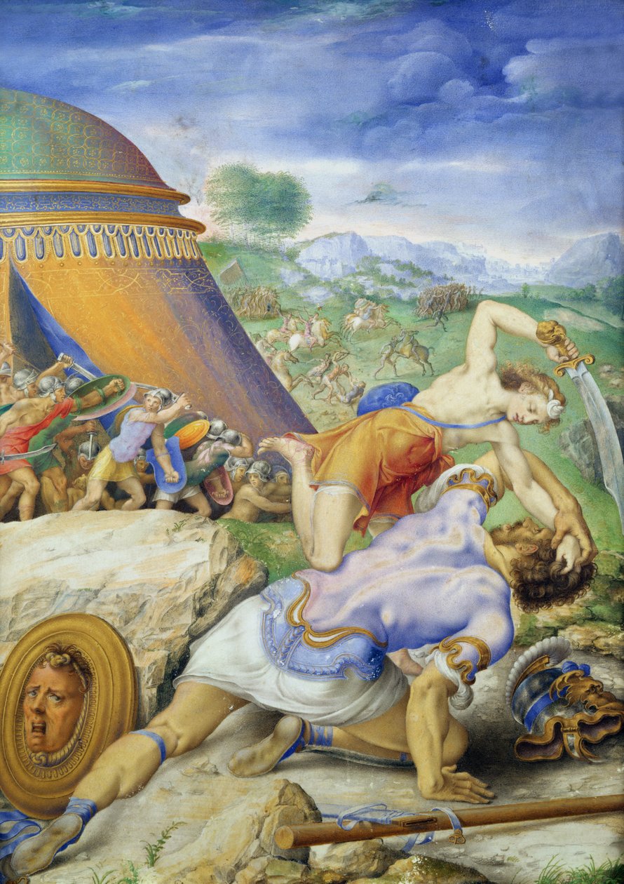 大卫和歌利亚，c.1557-61 作者 乔治·朱利奥·克洛维奥（Giorgio Giulio Clovio）