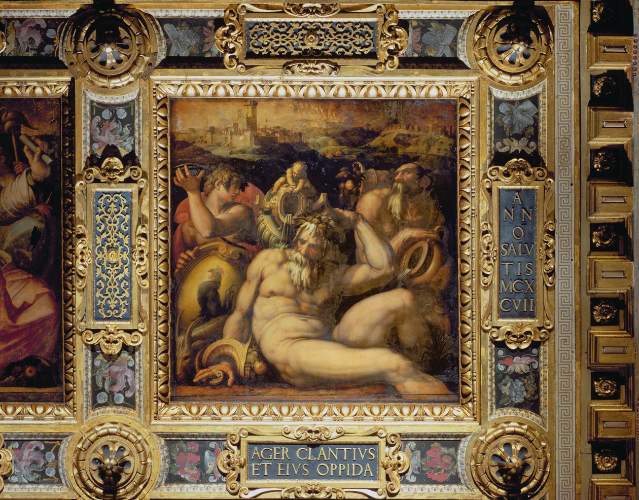 从1565年的Salone dei Cinquecento天花板上看基安蒂地区的寓言（小组） 作者 乔治·瓦萨里（Giorgio Vasari）