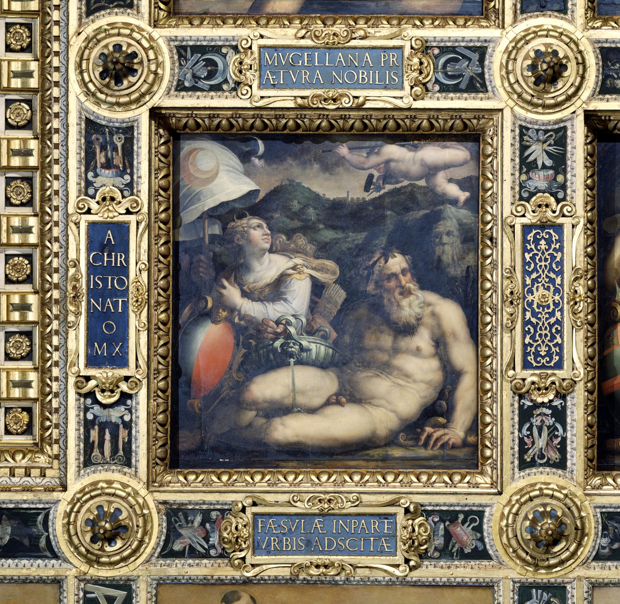 从1565年的Salone dei Cinquecento天花板上的菲耶索莱镇的寓言（小组） 作者 乔治·瓦萨里（Giorgio Vasari）