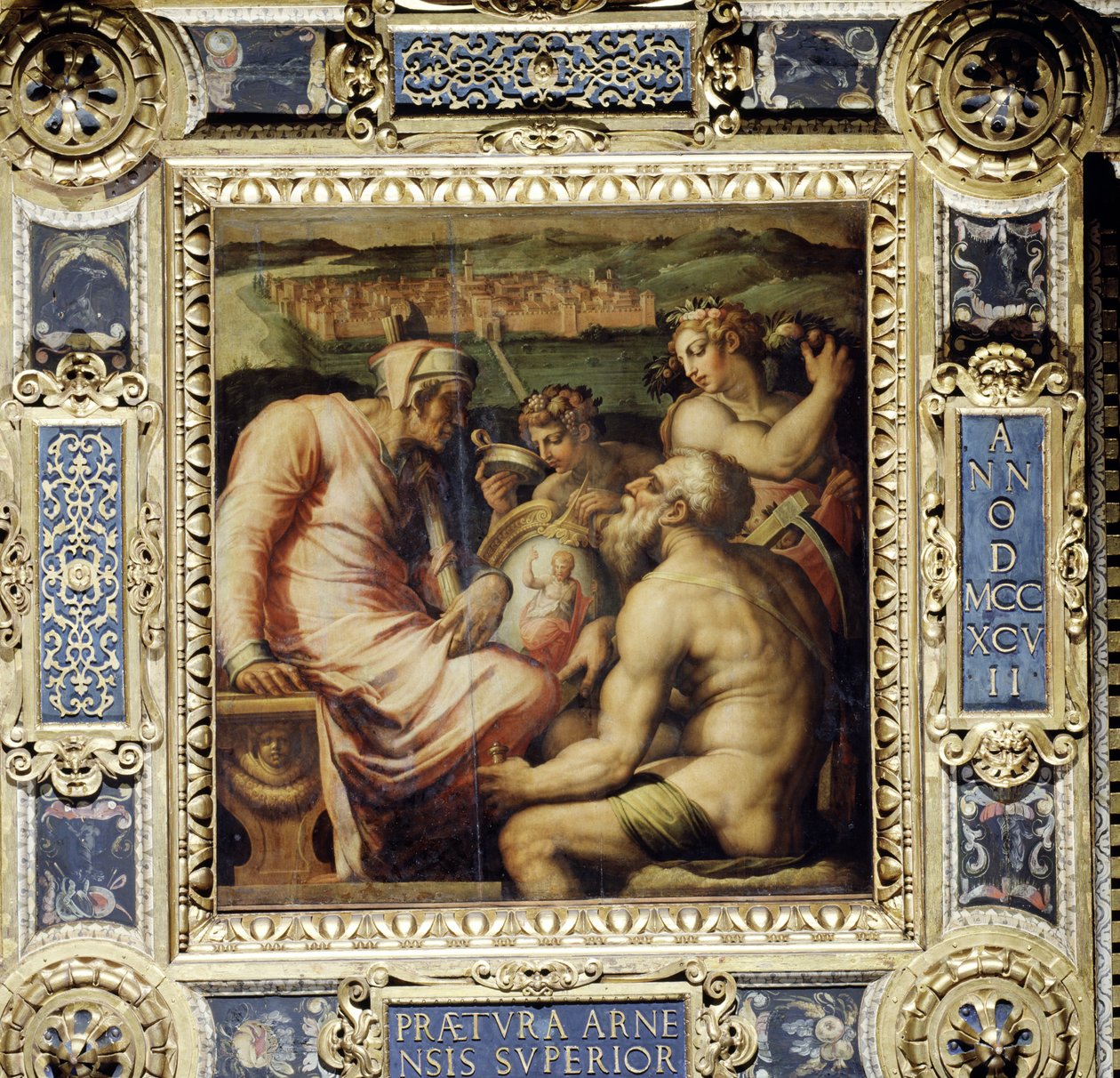 1565年Salone dei Cinquecento天花板上San Giovanni Valdarno村的寓言（小组） 作者 乔治·瓦萨里（Giorgio Vasari）