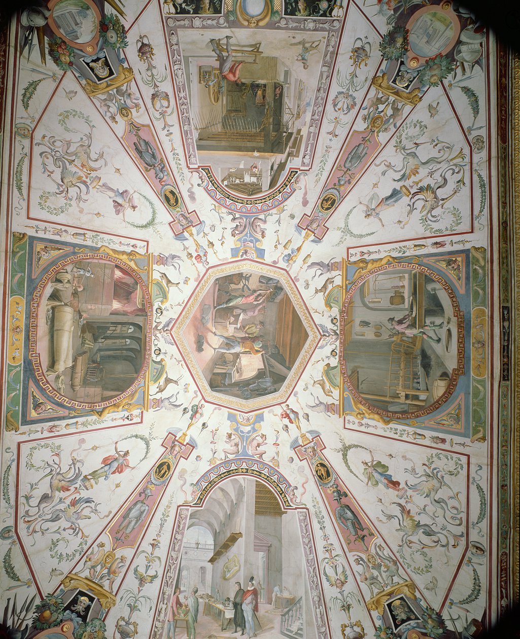 瓦西里走廊的天花板，1560-80 作者 乔治·瓦萨里（Giorgio Vasari）