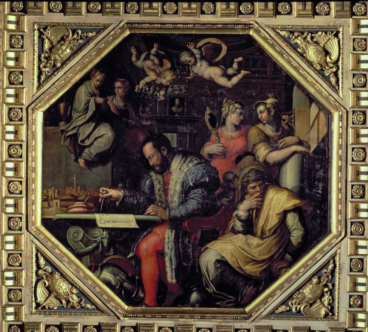Cosimo I de&39;Medici（1519-74）计划于1555年从Salone dei Cinquecento，1565（面板）的天花板征服锡耶纳 作者 乔治·瓦萨里（Giorgio Vasari）
