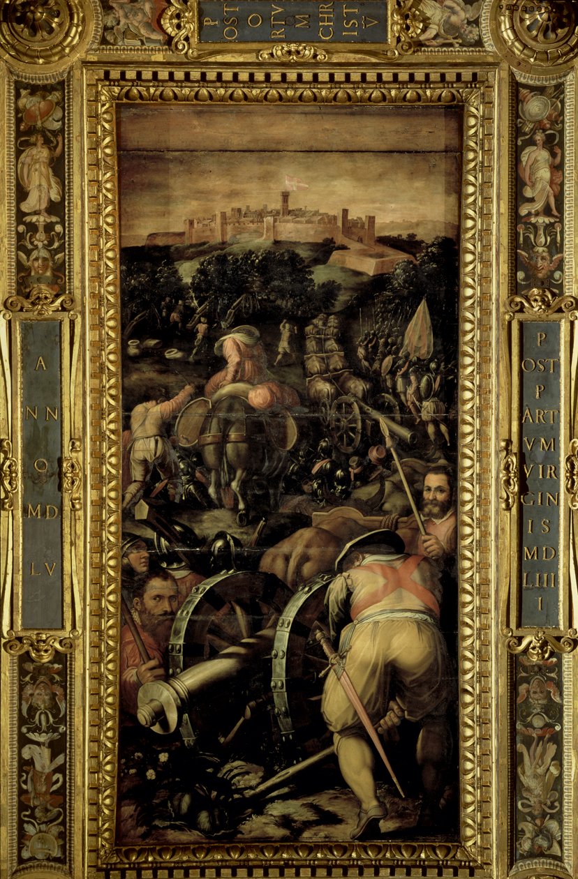 从1565年的Salone dei Cinquecento天花板上捕获Monteriggioni（小组） 作者 乔治·瓦萨里（Giorgio Vasari）