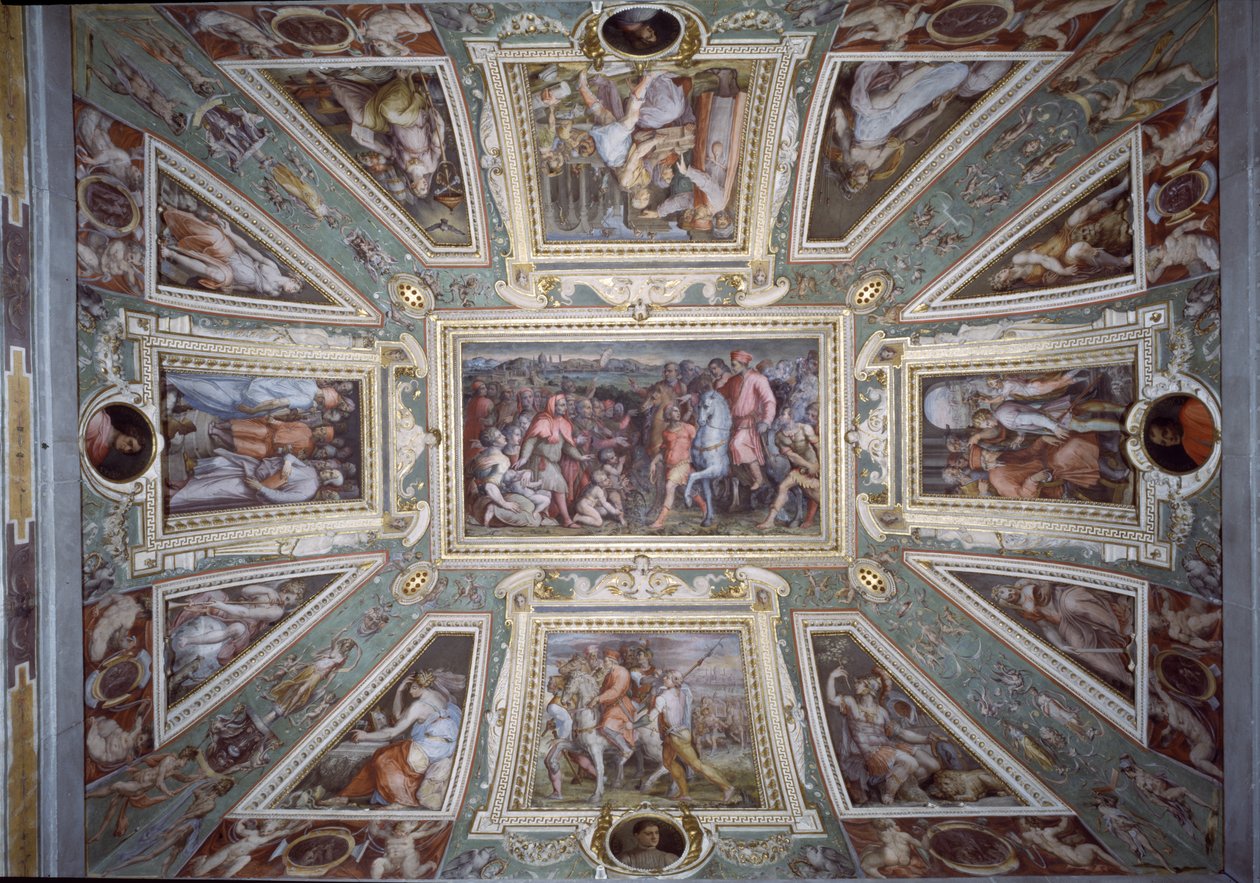 Cosimo Il Vecchio房间的天花板显示Cosimo de&39;Medici（1389-1464）于1434年从流亡归来，c.1560 作者 乔治·瓦萨里（Giorgio Vasari）
