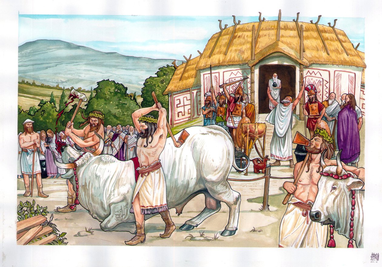 古罗马：意大利罗马附近阿尔巴因山（Albanus mons 或 Monte Albano）朱庇特神庙的祭祀仪式。 作者 乔治·阿尔贝蒂尼