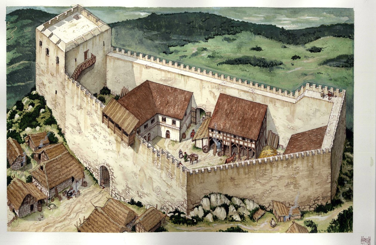 中世纪：重建法国阿利日的卡塔城堡（13 世纪完工）。 作者 乔治·阿尔贝蒂尼