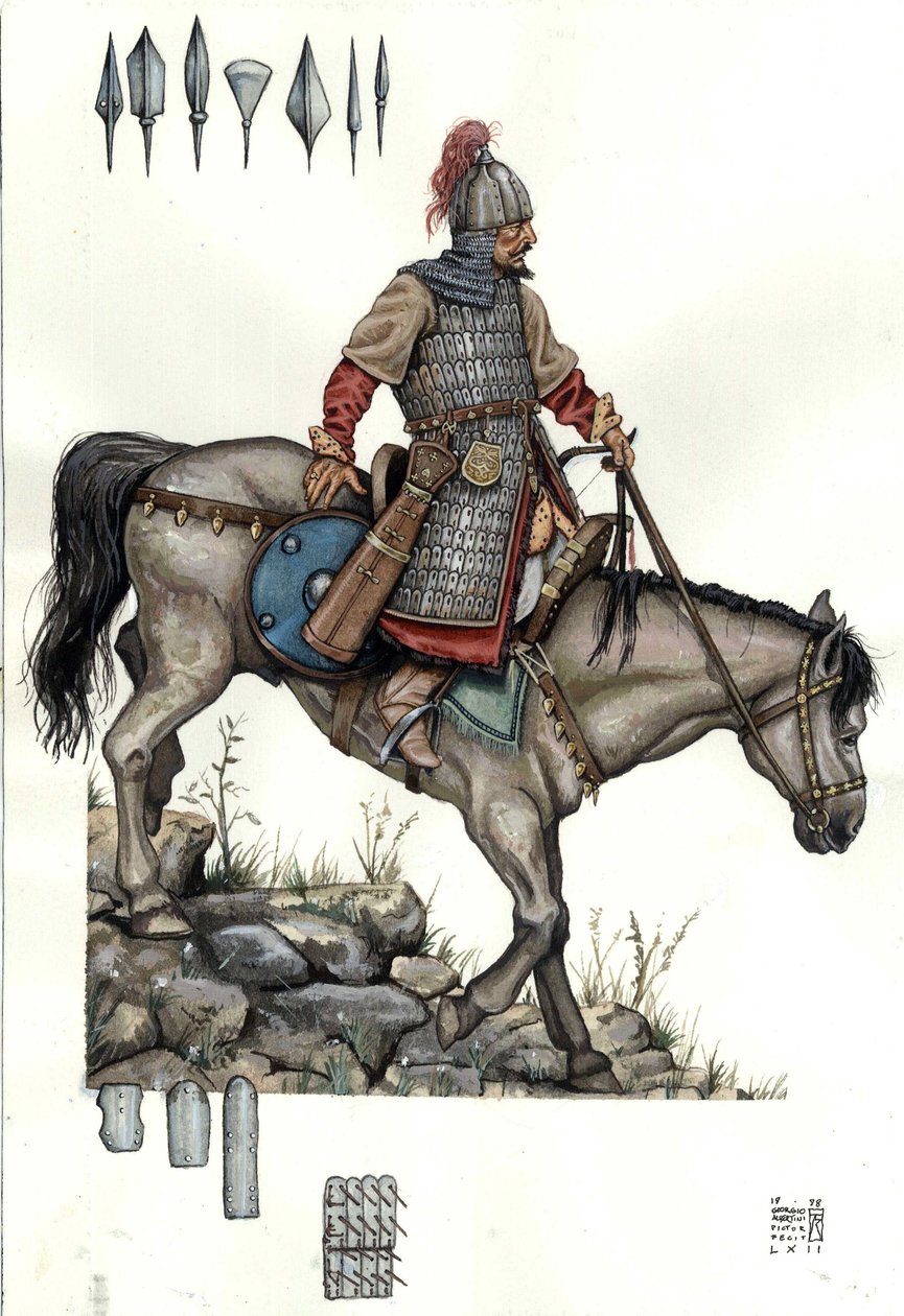 中世纪：匈牙利重骑兵士兵。9 世纪 作者 乔治·阿尔贝蒂尼