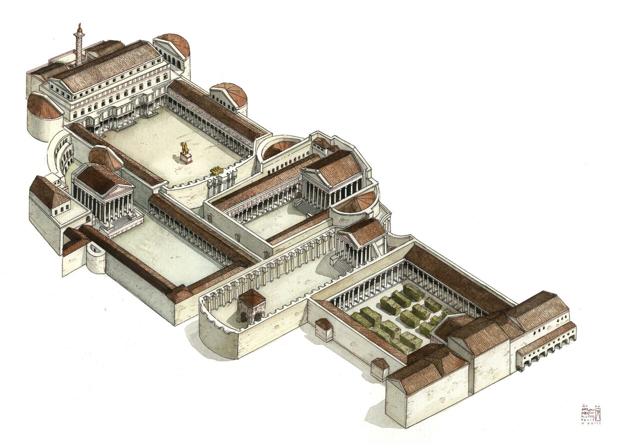 罗马古迹：公元 3 世纪特拉扬论坛（foro di traiano）的重建，罗马。意大利。 作者 乔治·阿尔贝蒂尼