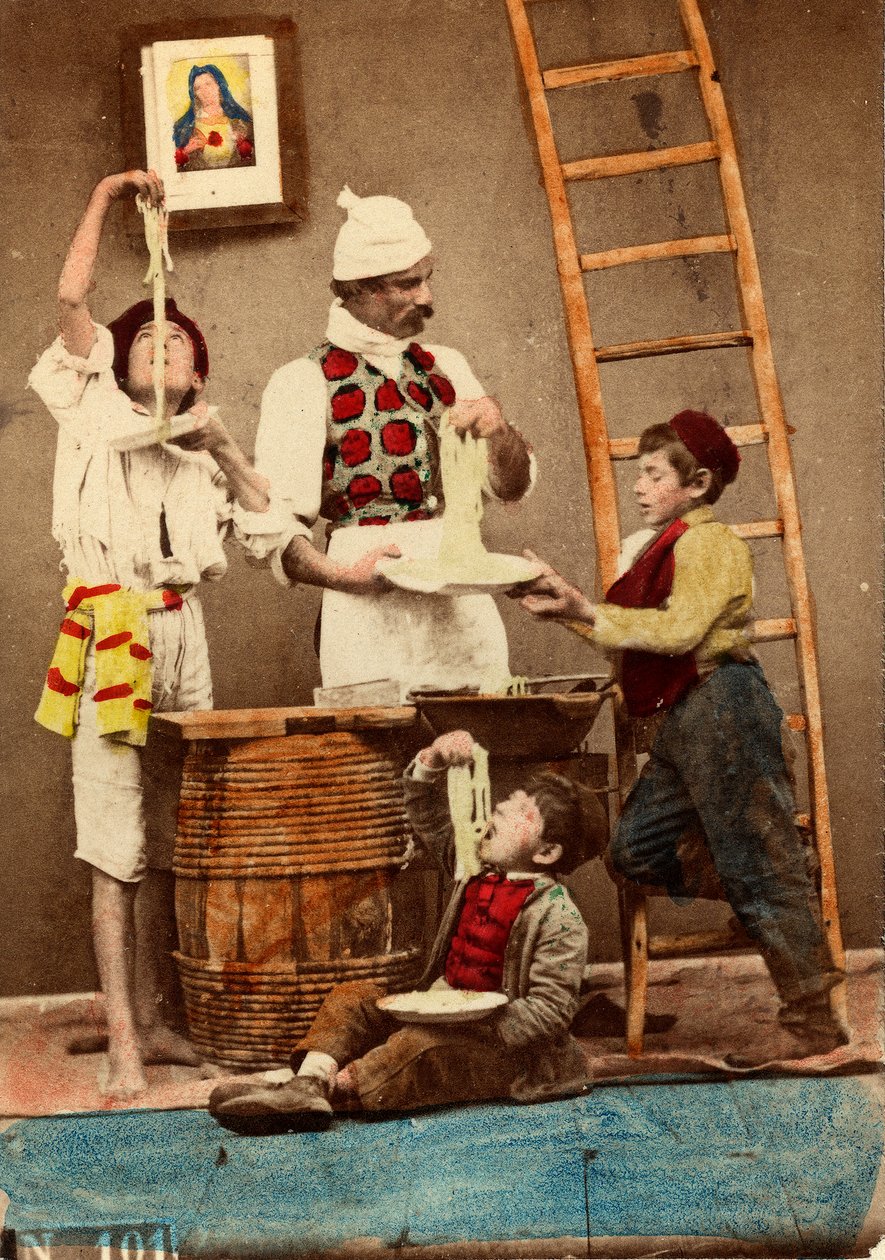 Childs eat the spaghetti with hands, Naples, c.1865 (print on double-weight paper) 作者 乔治·康拉德（Giorgio Conrad）