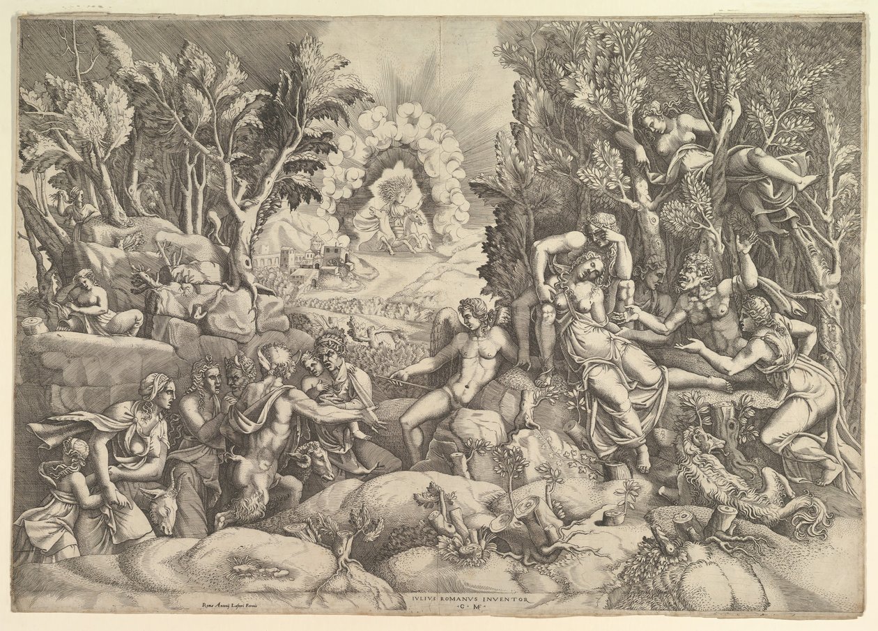 Procris之死，Cephalus mournig在右边被...包围的Procris之死。 1540。 作者 乔治·吉西（Giorgio Ghisi）
