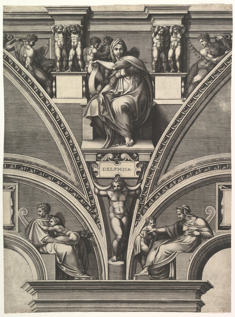 Delphic Sibyl，来自西斯廷教堂的先知和西比尔斯系列，1570-75年。 作者 乔治·吉西（Giorgio Ghisi）