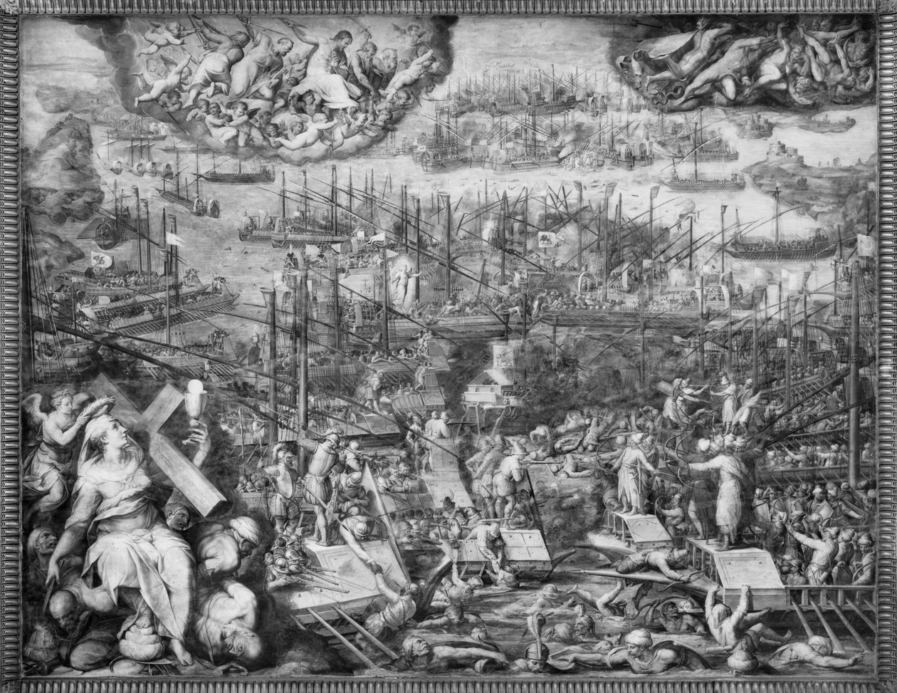 勒班陀战役（壁画）（黑白照片） 作者 乔治·瓦萨里（Giorgio Vasari）