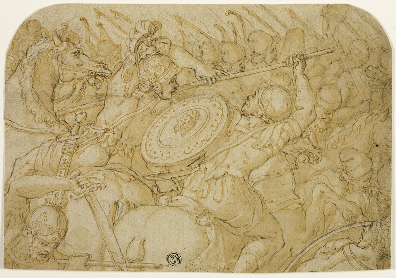 骑兵小规模战斗（正面）；建筑草图（背面） 作者 乔治·瓦萨里（Giorgio Vasari）