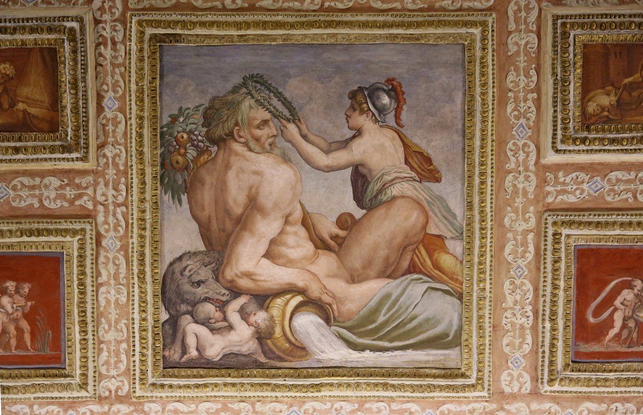 Ceres护理Triptolemus，Altoviti天花板的细节，1553壁画 作者 乔治·瓦萨里（Giorgio Vasari）
