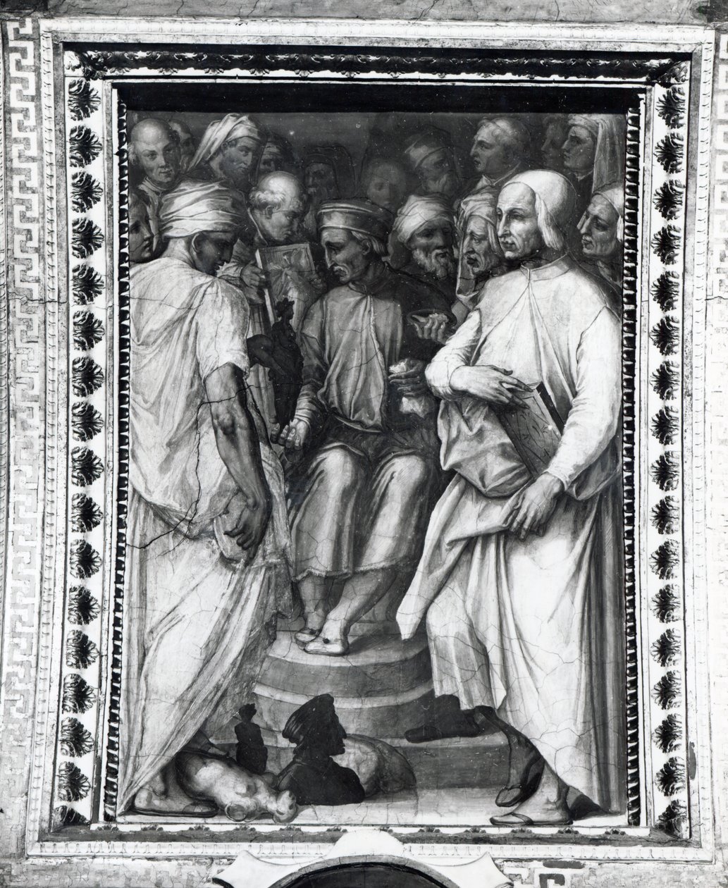 Cosimo de Medici坐在Sala di Cosimo il Vecchio的哲学家和艺术家中间 作者 乔治·瓦萨里（Giorgio Vasari）